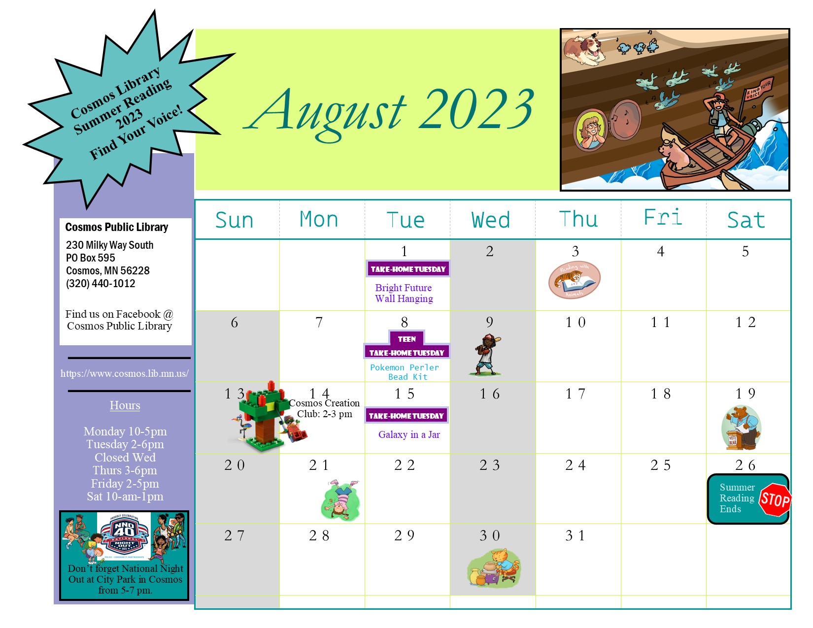 Cosmos Public Library Library Calendar