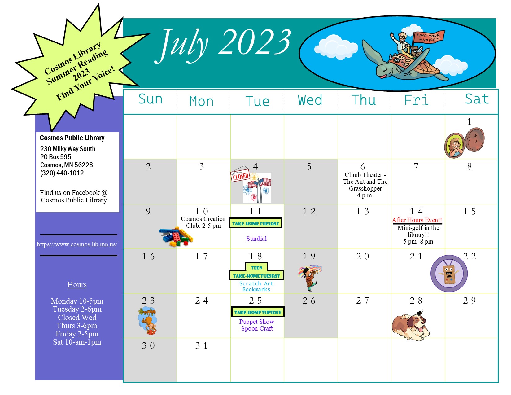 Cosmos Public Library Library Calendar